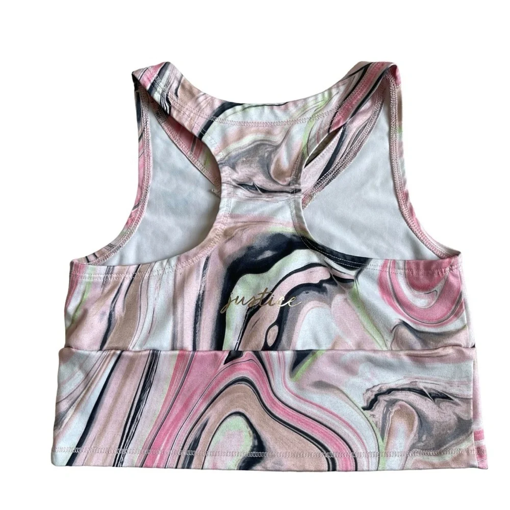 Justice Sports Bra Crisscross Long Line Girls Size M 10 Pink Athletic Yoga